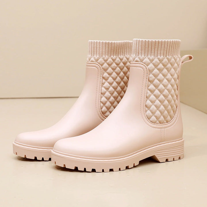 Chelsea sock wellies with quilted knit in beige, product photo