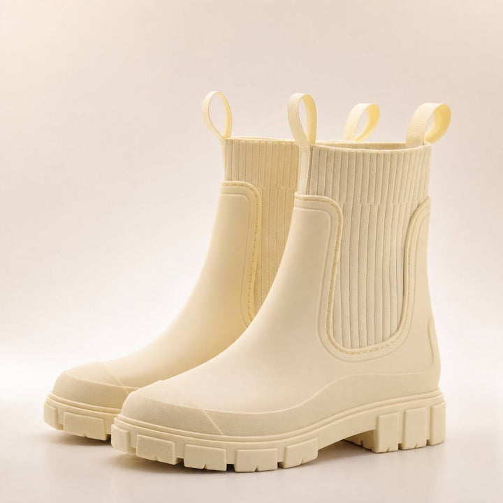 Sock wellies with knit cuff in cream, product photo