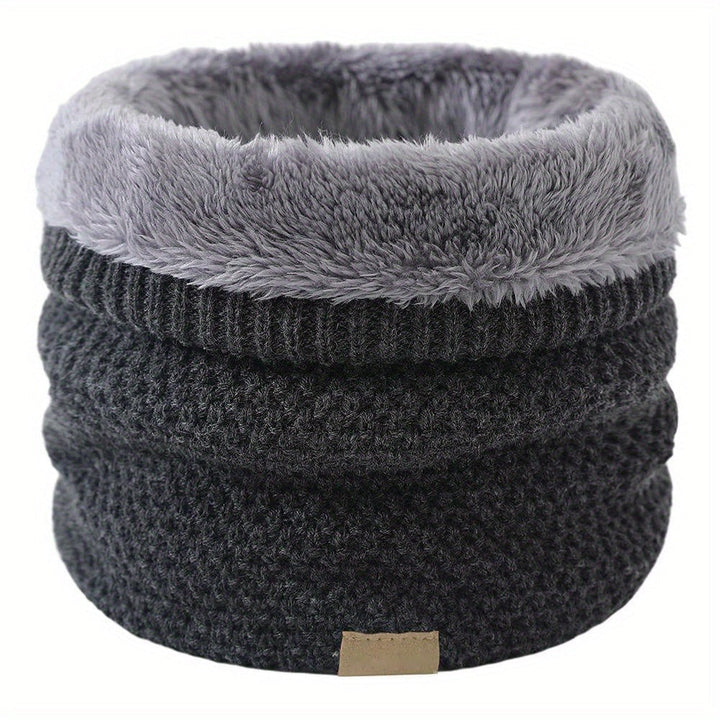 Plush-lined knitted snood in dark grey, product photo
