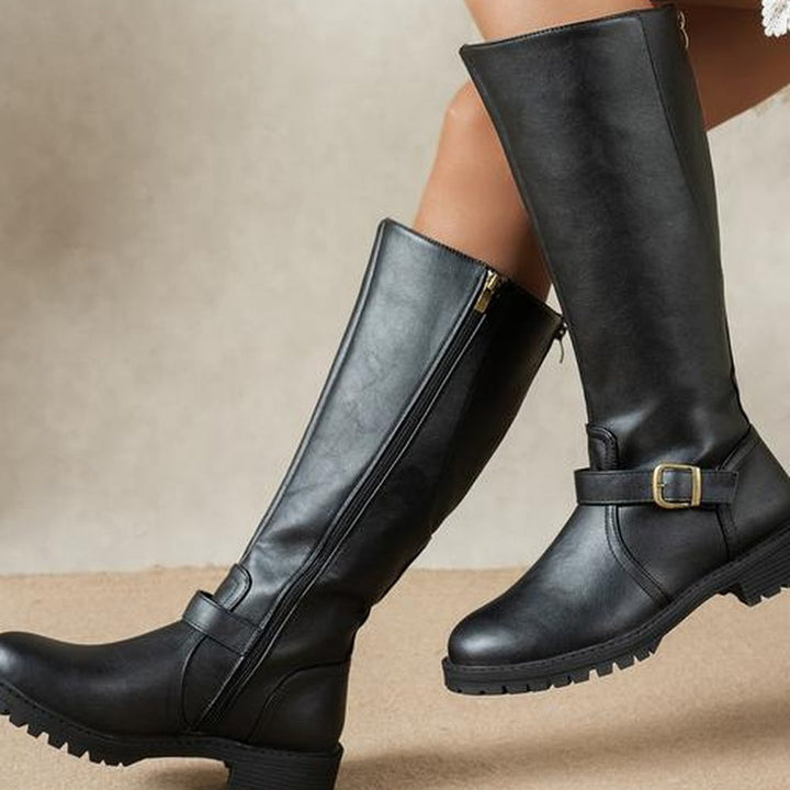 Black knee-high boots, side view