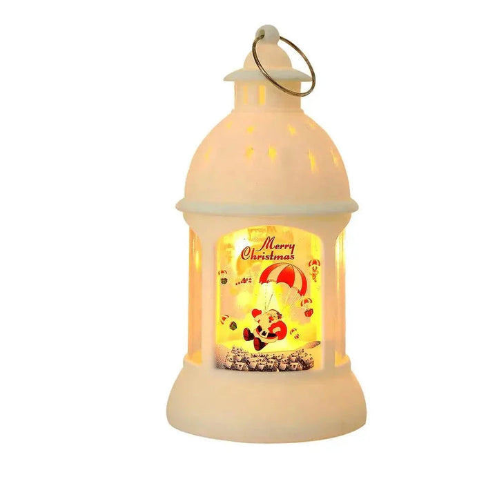 White LED lantern with Santa parachute design, glowing warm light inside | Grace Aura