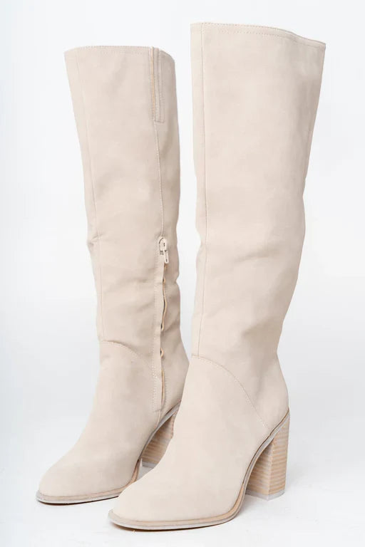 Knee High Boots | Light Beige | Block Heel | Heeled Boots | Women&