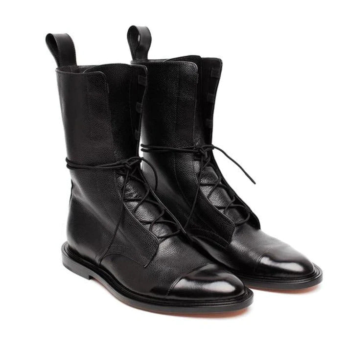 Leather Boots | Almond Toe | Lace-Up | Mid Calf Boots | Women&