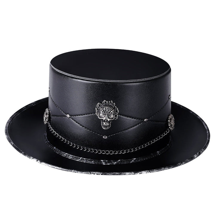 Gothic Top Hat | Skull Emblem | Chain | Studs | Faux Leather