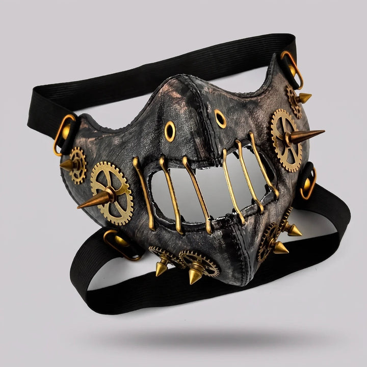 Steampunk Half Mask | Gears | Spikes | Rivets | Black Gold