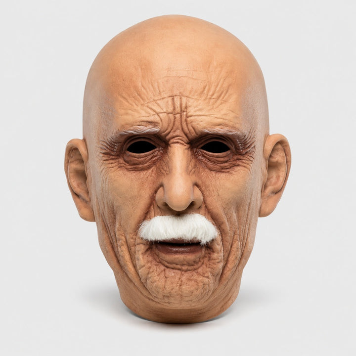 Old Man Mask | Bald | White Moustache | Latex Full Head