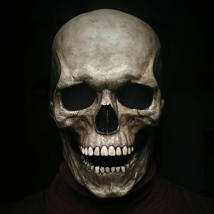Movable Jaw Skull Mask | Latex | Full Head | Grey or White