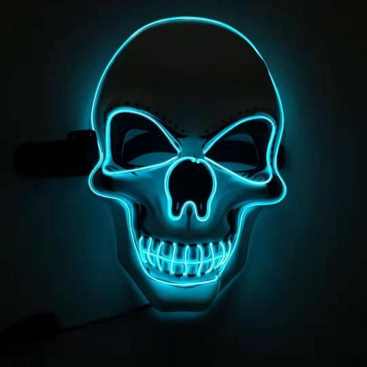 Light blue light up skull mask, front view
