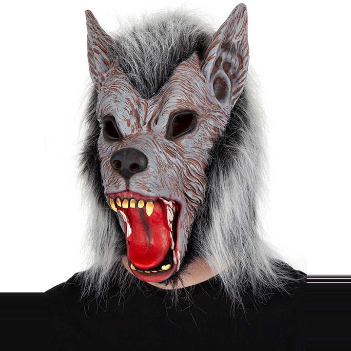 Grey Werewolf Mask | Latex | Faux Fur | Open Mouth | Full Head