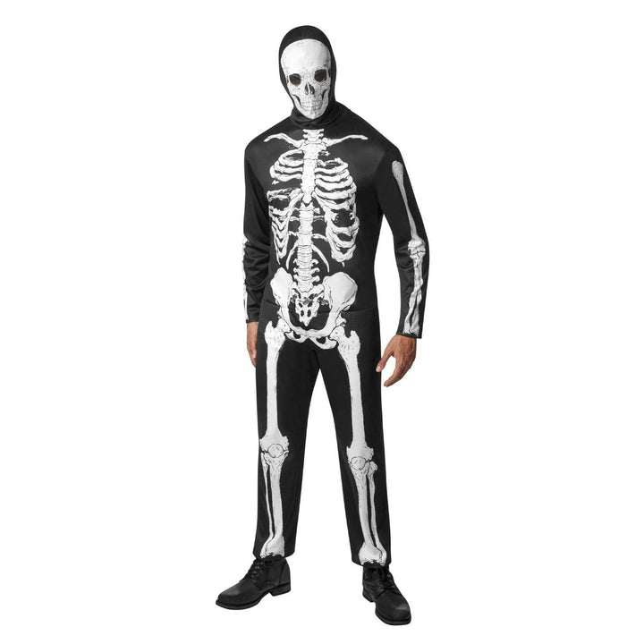 Skeleton Costume Adult | Jumpsuit | Skull Hood | Bone Print