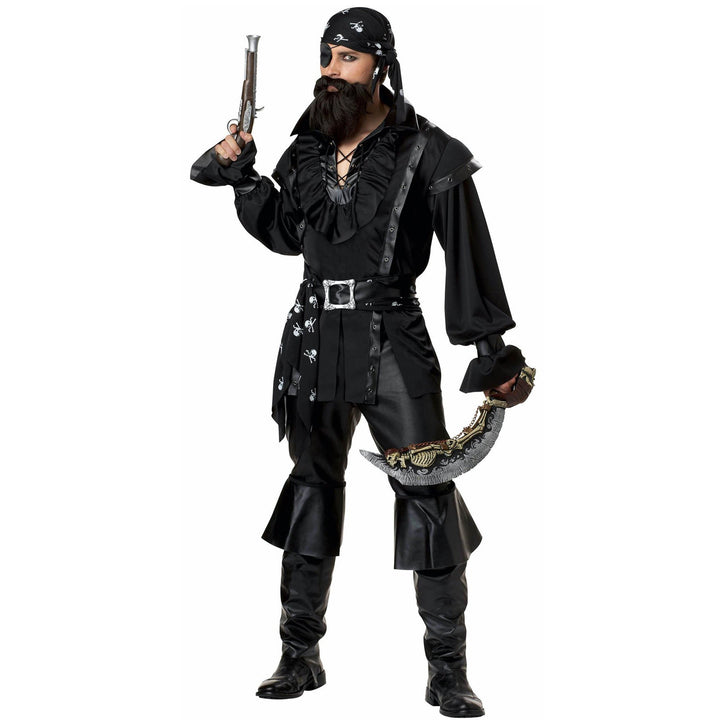 Black Pirate Costume | Ruffle Shirt | Bandana | Belt | Boot Tops