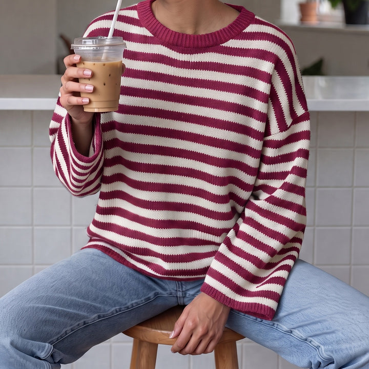 Pink striped oversized jumper with crew neck