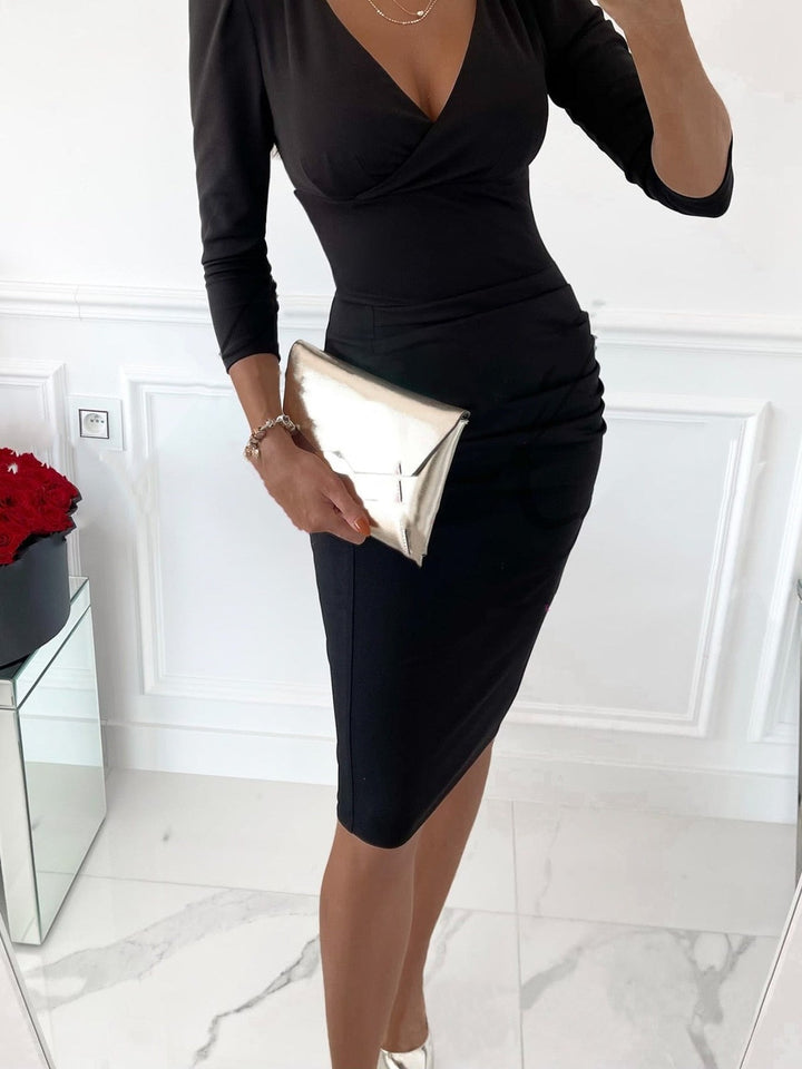 Black wrap midi dress with V-neck