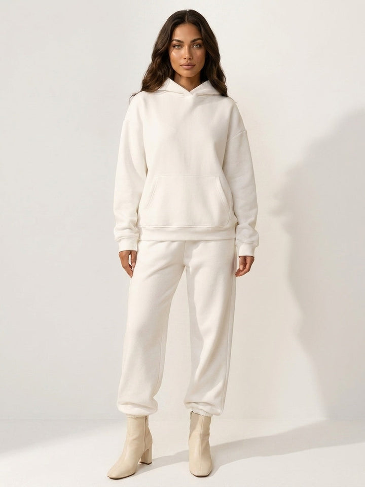 White oversized hoodie and joggers set, front view