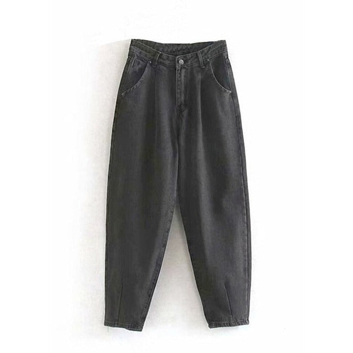 Charcoal barrel jeans, front