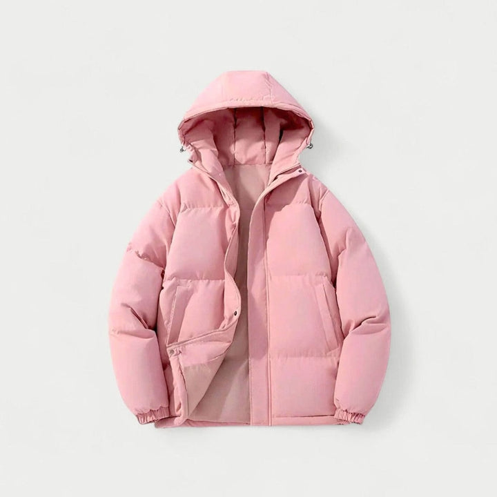Pink oversized puffer jacket with hood
