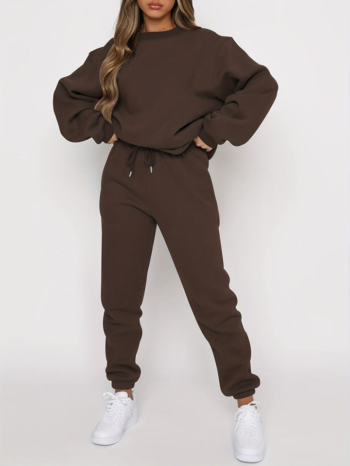 Dark Brown oversized sweatshirt and joggers tracksuit, front view