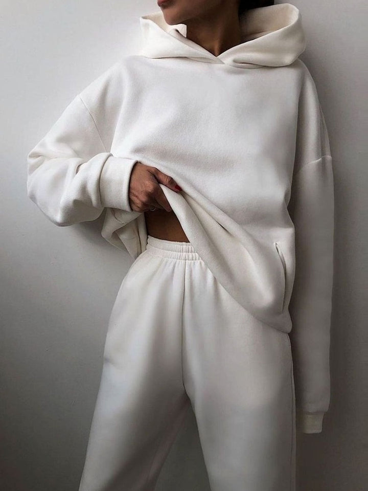 White oversized hoodie and joggers