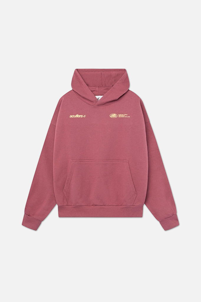Mauve pink oversized cotton hoodie with kangaroo pocket, shown flat | Grace Aura