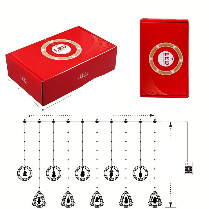 Red LED packaging boxes with hanging curtain light strand diagram | Grace Aura