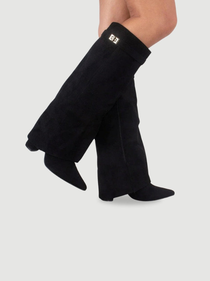 High Boots | Suedette | Pointy Toe | Heeled Boots | Wide Leg Boots