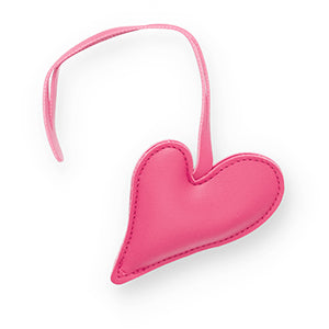 Pink faux leather heart charm with strap, shown flat | Grace Aura