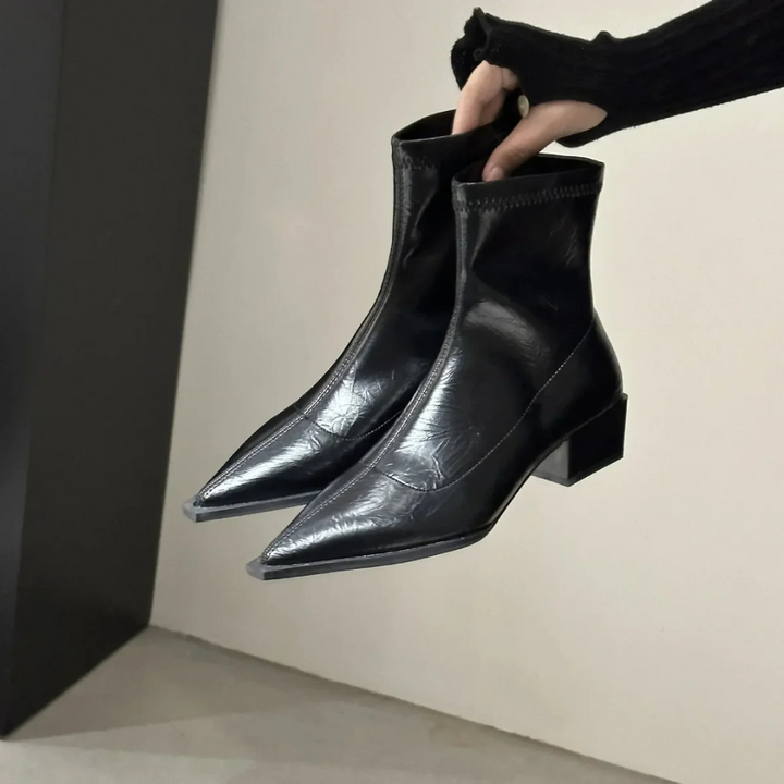 Pointed Toe Boots | Block Heel | Shiny | Ankle Boots | Women&