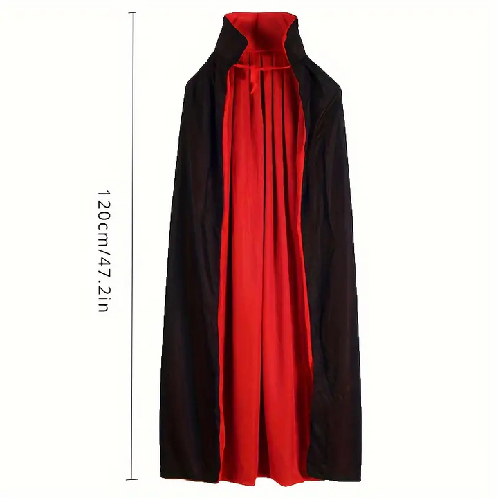 Black and red vampire cape with high collar, flat lay display | Grace Aura