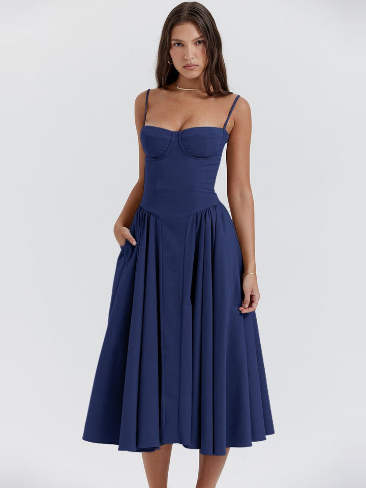 Navy corset midi dress
