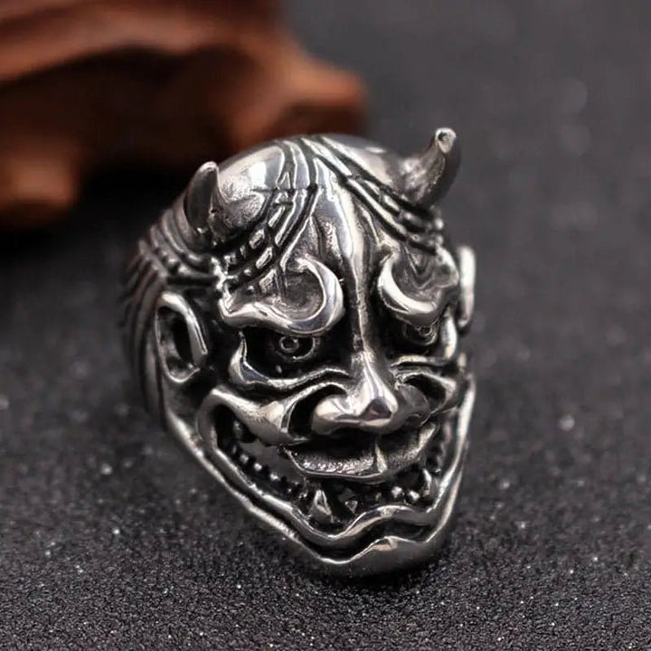Oni Ring | Japanese Demon Mask | Horns | Stainless Steel | Biker Ring