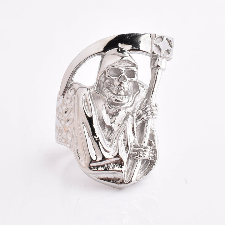 Seated Grim Reaper Ring | Scythe | Hood | Silver Tone