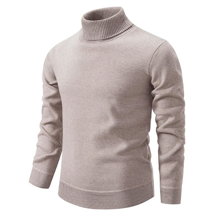 Beige roll neck jumper, fine knit, shown on mannequin torso | Grace Aura