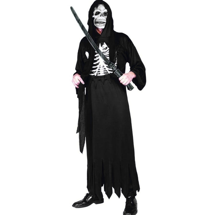 Skeleton Reaper Robe Men | 3D Ribcage | Hood | Skull Mask