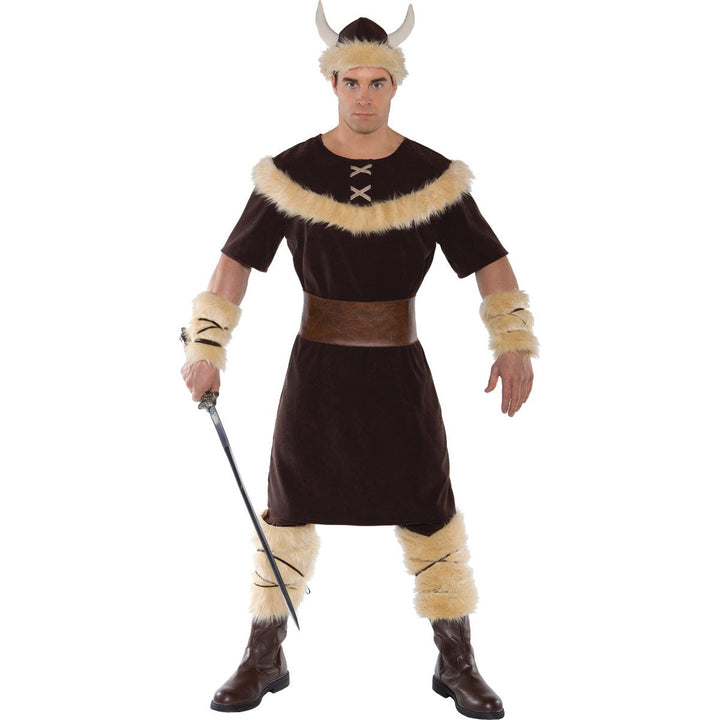 Viking Tunic Costume | Horned Hat | Faux Fur Arm Covers