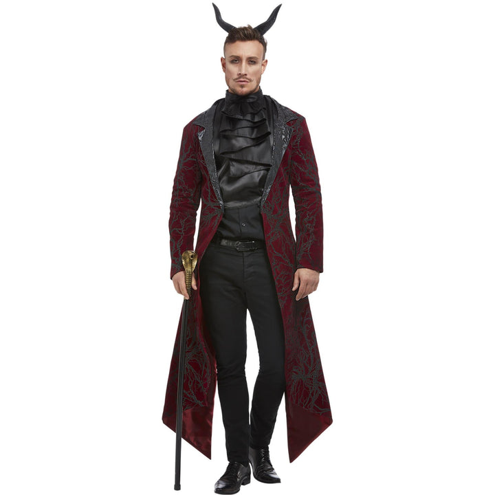 Devil Tailcoat Men | Burgundy | Ruffle Cravat | Horns Headband