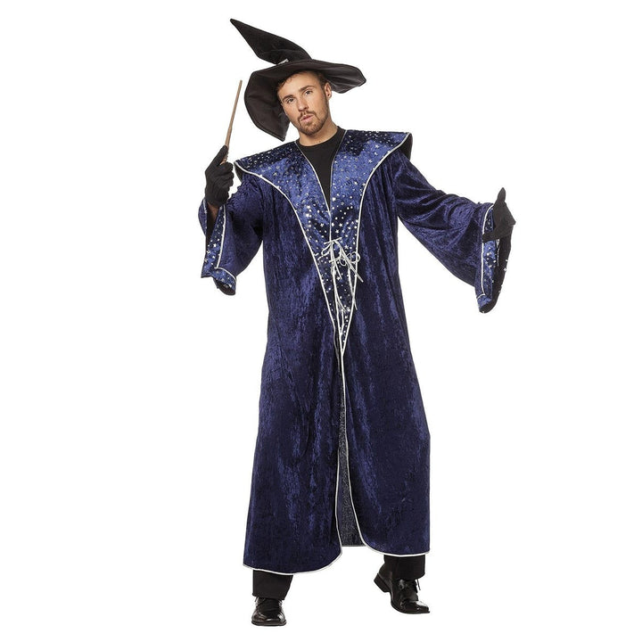 Wizard Robe Men | Velvet | Star Print Collar | Blue