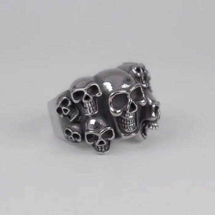 Skull Ring Men | Wide Band | Skull Row | Stainless Steel | Biker