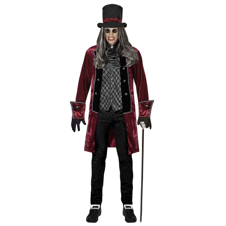 Count Dracula Costume | Burgundy Frock Coat | Jabot | Top Hat