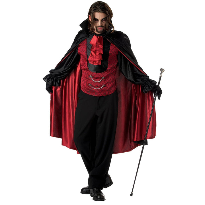 Dracula Costume Red | Sleeved Vest | Cravat | Lined Cape