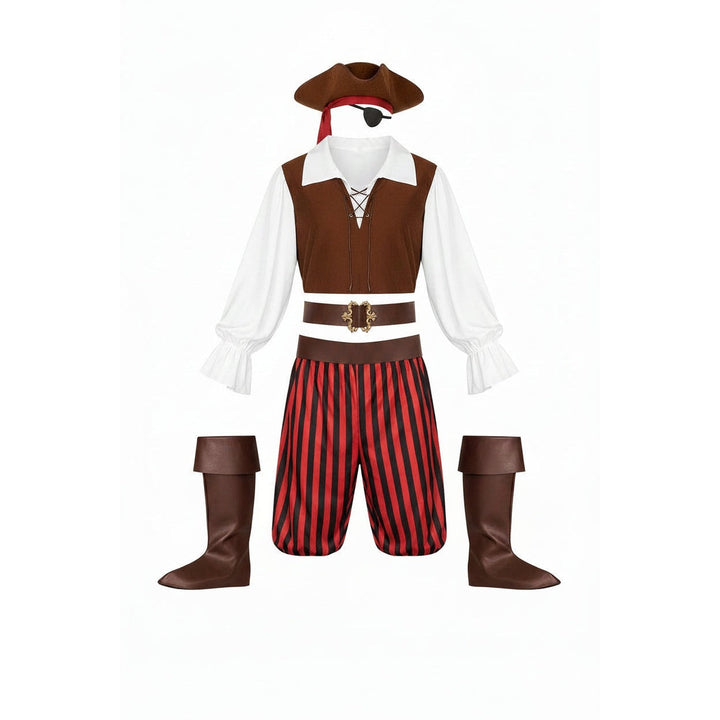 Pirate Captain Costume Men | Tricorn Hat | Striped Breeches | Eye Patch