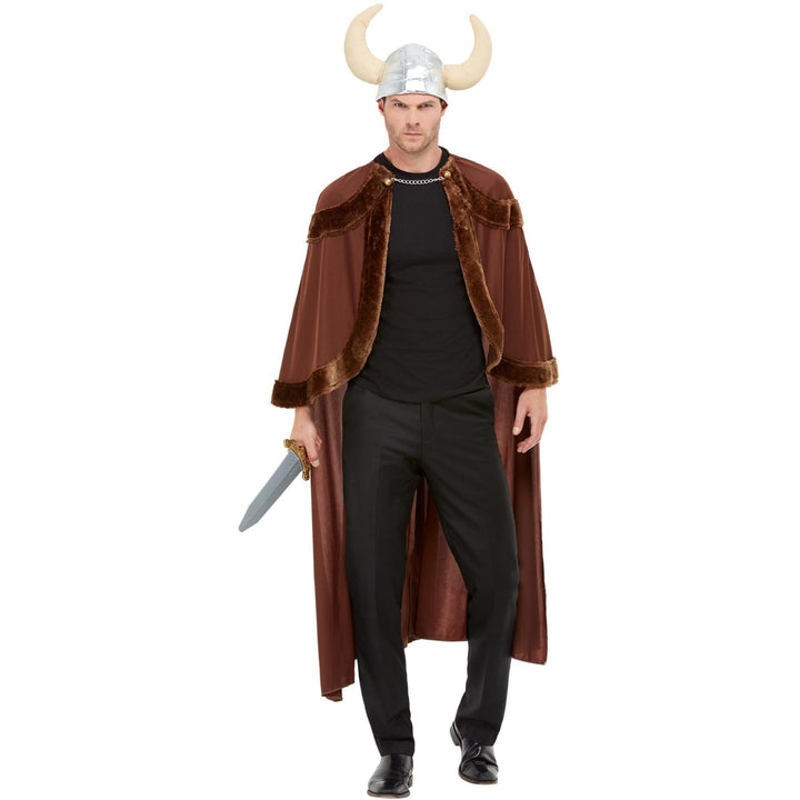 Viking Costume Men | Faux Fur Cape | Horned Helmet