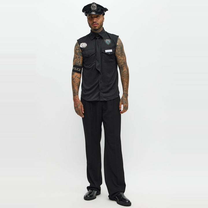 Police Officer Costume Men | Sleeveless Shirt | Police Hat | Tie | Badge