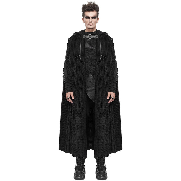 Gothic Hooded Cloak Men | Chenille | Buckle Strap | Lace Up Shoulders