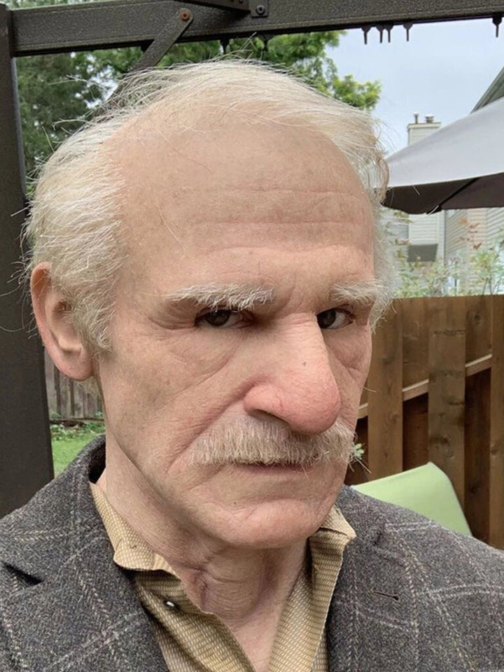 Realistic old man latex mask, style A, grey hair and moustache