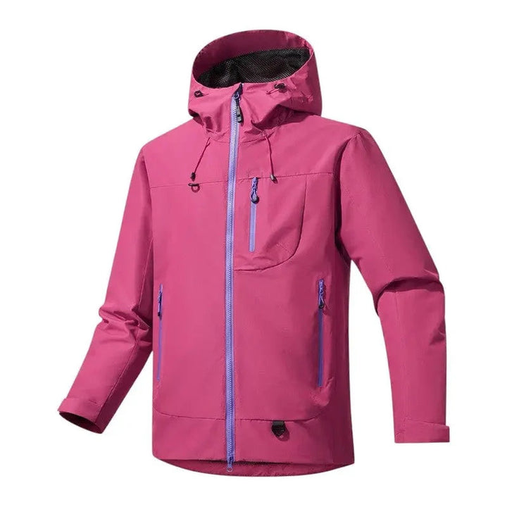 Pink hooded rain jacket with contrast zips