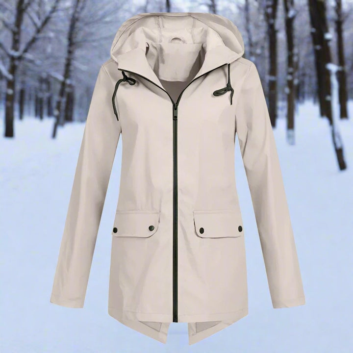 Apricot hooded rain jacket with button pockets