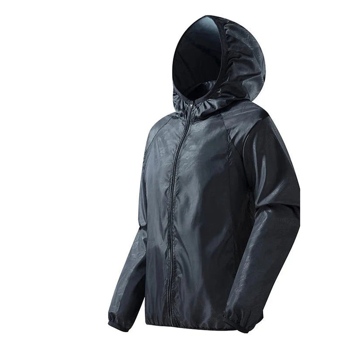 Black packable hooded windbreaker