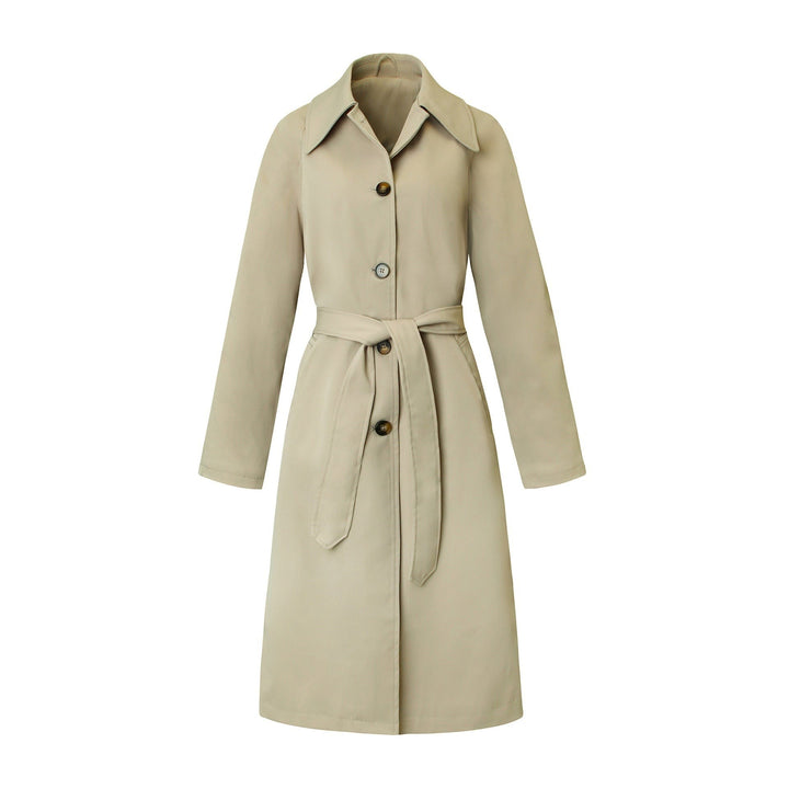 Beige single-breasted trench coat with tie belt