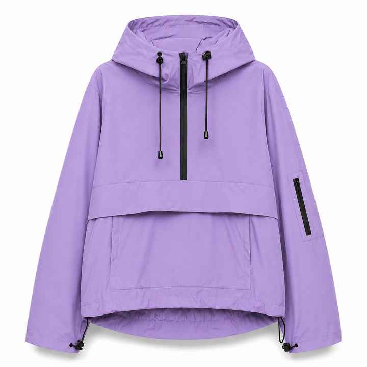 Lilac hooded half-zip anorak with front pocket